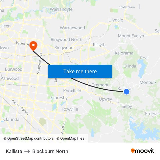 Kallista to Blackburn North map