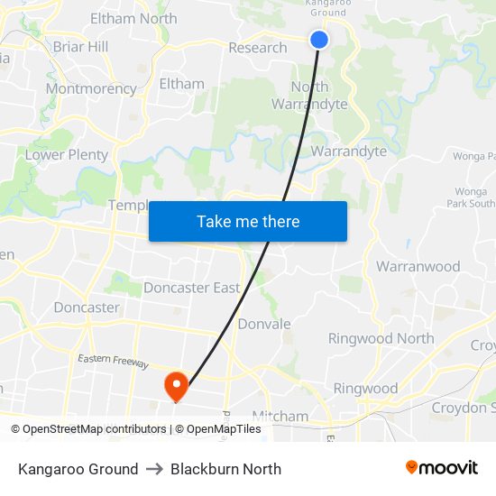 Kangaroo Ground to Blackburn North map