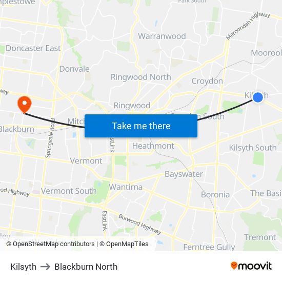 Kilsyth to Blackburn North map