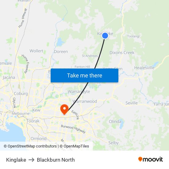 Kinglake to Blackburn North map