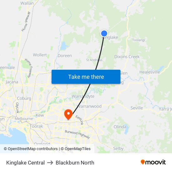 Kinglake Central to Blackburn North map