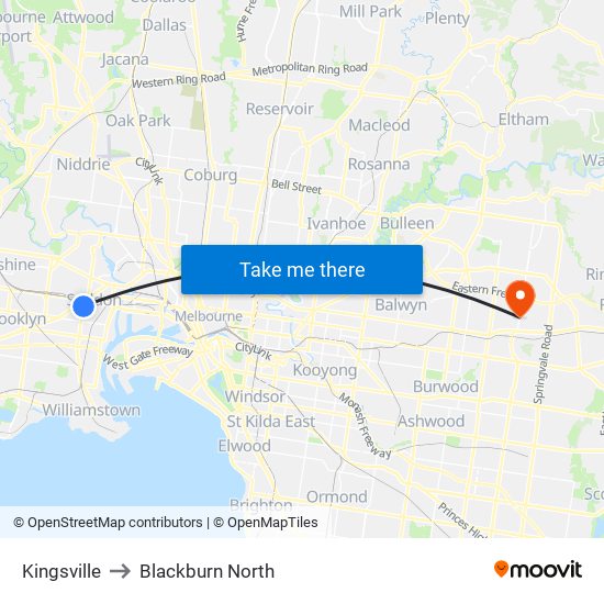 Kingsville to Blackburn North map