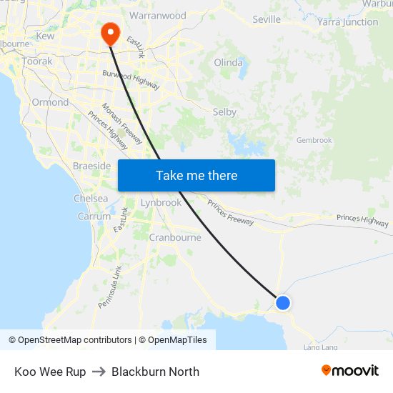 Koo Wee Rup to Blackburn North map