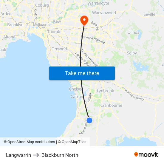 Langwarrin to Blackburn North map