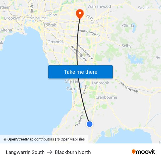 Langwarrin South to Blackburn North map