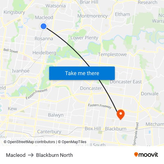 Macleod to Blackburn North map