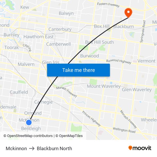 Mckinnon to Blackburn North map