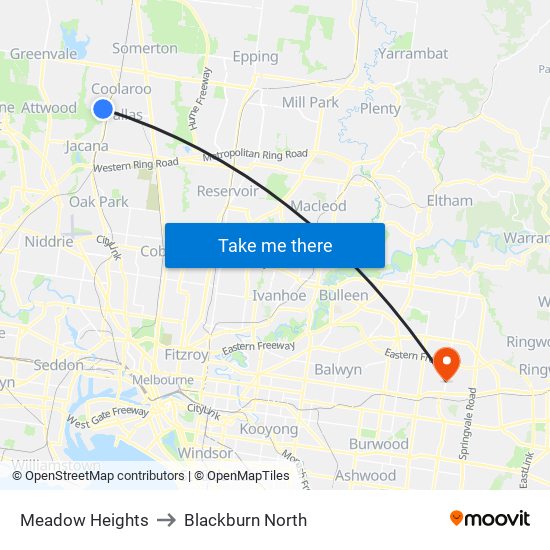 Meadow Heights to Blackburn North map