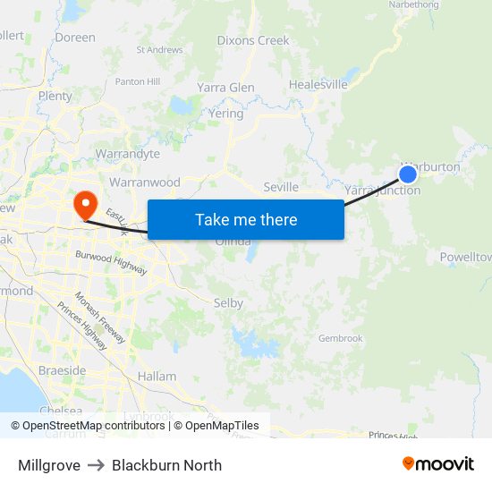 Millgrove to Blackburn North map