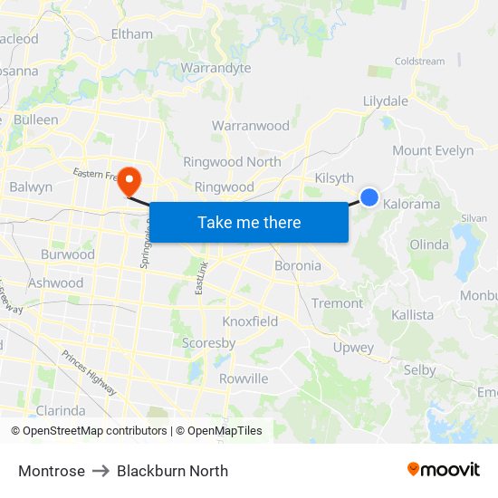 Montrose to Blackburn North map