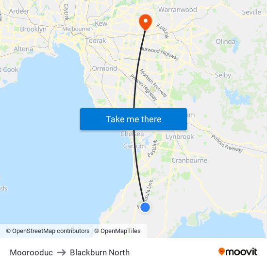 Moorooduc to Blackburn North map