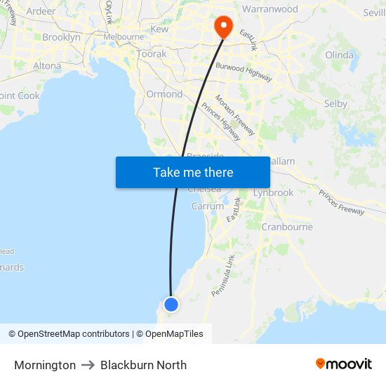 Mornington to Blackburn North map