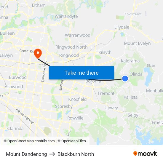 Mount Dandenong to Blackburn North map