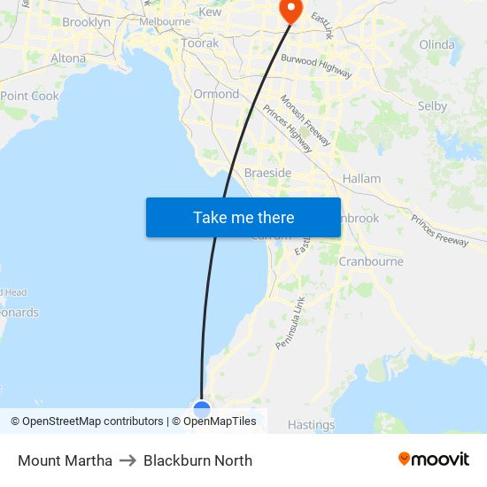 Mount Martha to Blackburn North map
