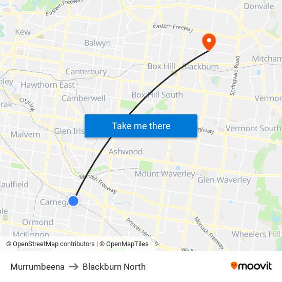 Murrumbeena to Blackburn North map