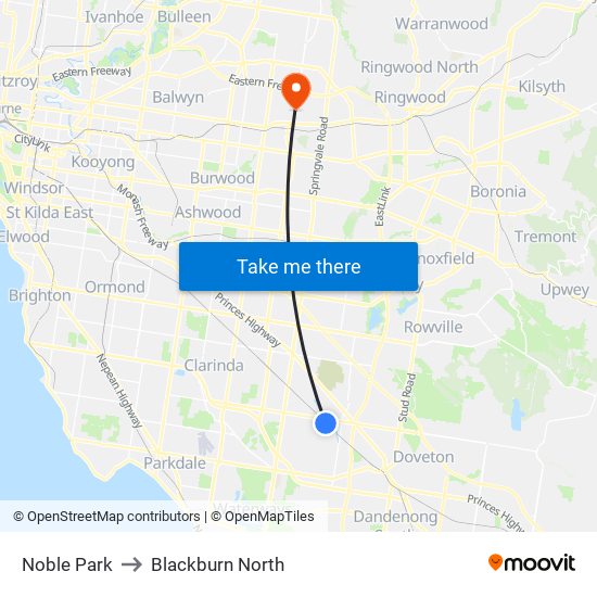 Noble Park to Blackburn North map