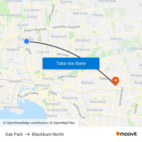 Oak Park to Blackburn North map