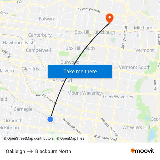 Oakleigh to Blackburn North map