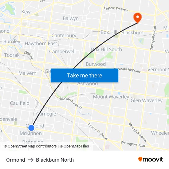 Ormond to Blackburn North map