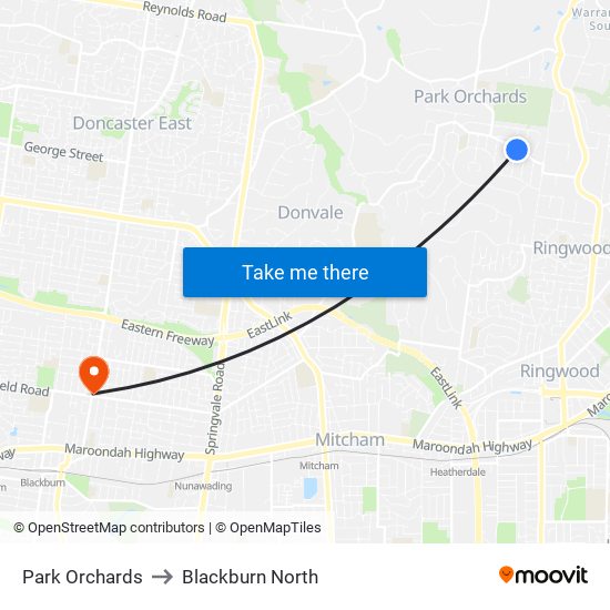 Park Orchards to Blackburn North map