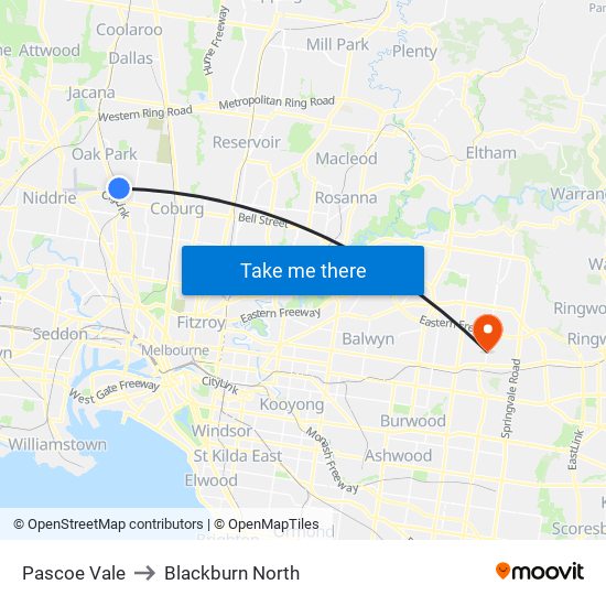 Pascoe Vale to Blackburn North map