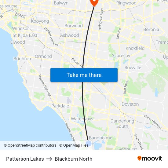 Patterson Lakes to Blackburn North map