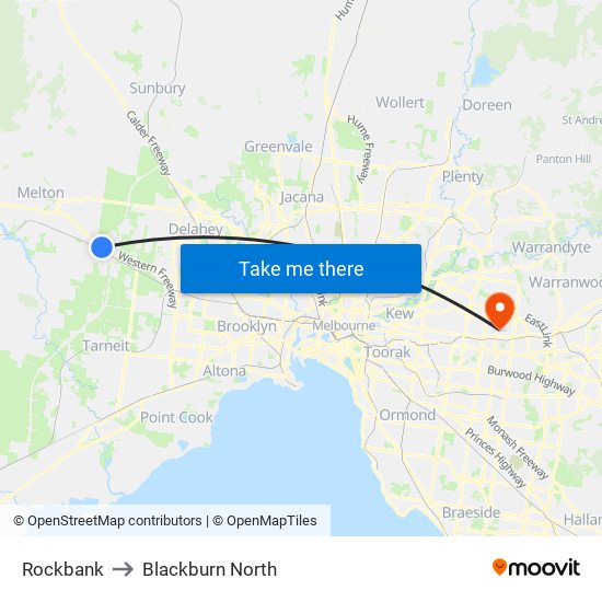 Rockbank to Blackburn North map