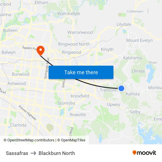 Sassafras to Blackburn North map