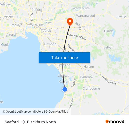 Seaford to Blackburn North map