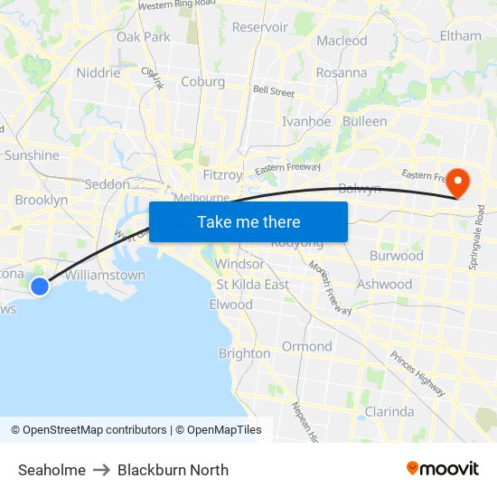 Seaholme to Blackburn North map