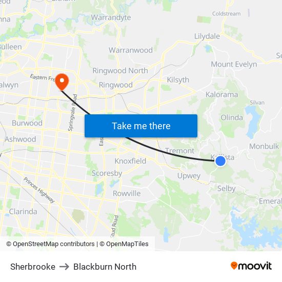 Sherbrooke to Blackburn North map