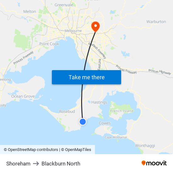 Shoreham to Blackburn North map