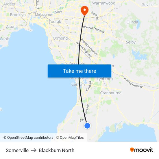 Somerville to Blackburn North map