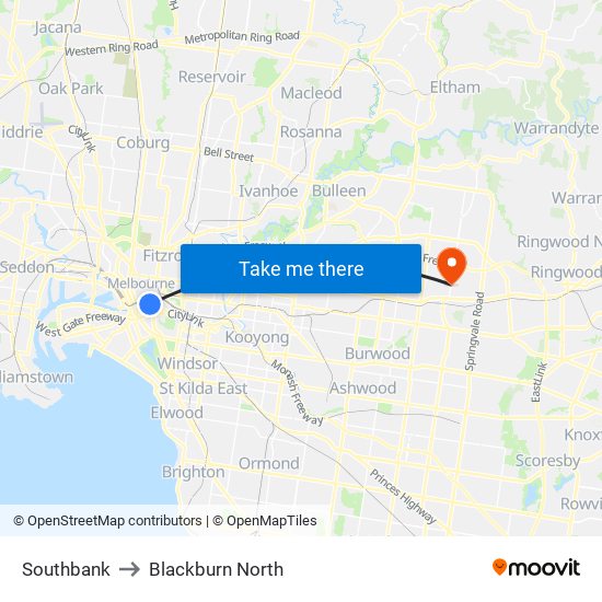 Southbank to Blackburn North map