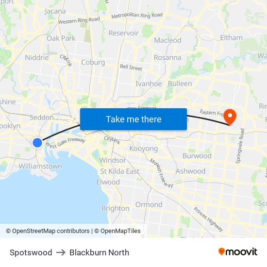 Spotswood to Blackburn North map