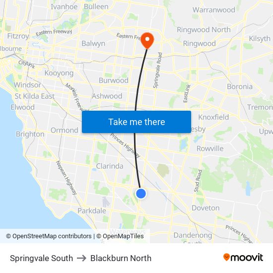 Springvale South to Blackburn North map