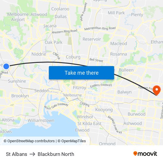 St Albans to Blackburn North map