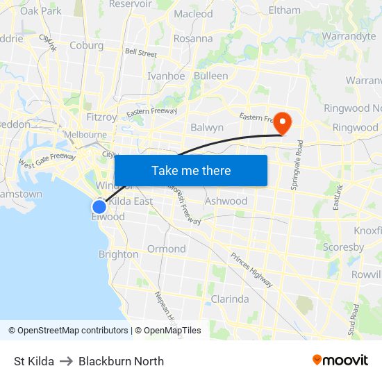 St Kilda to Blackburn North map