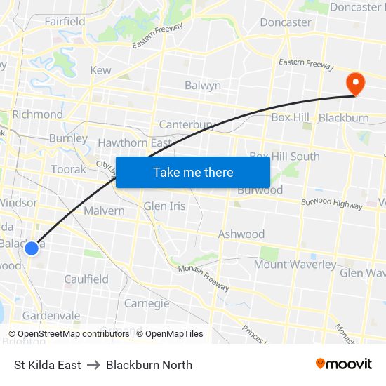 St Kilda East to Blackburn North map