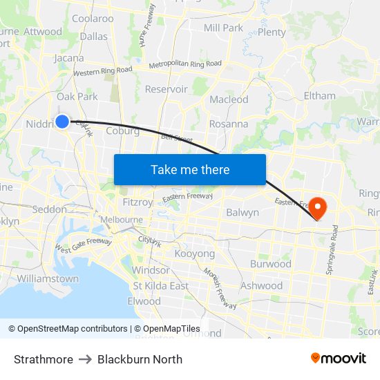 Strathmore to Blackburn North map