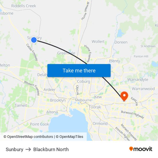 Sunbury to Blackburn North map