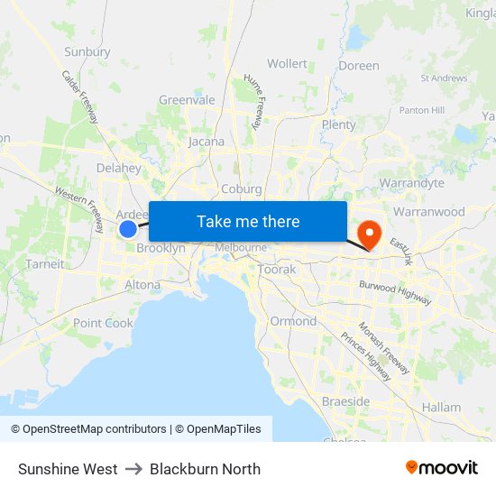 Sunshine West to Blackburn North map