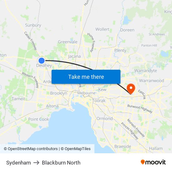 Sydenham to Blackburn North map