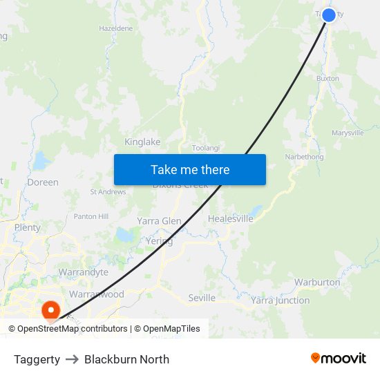 Taggerty to Blackburn North map