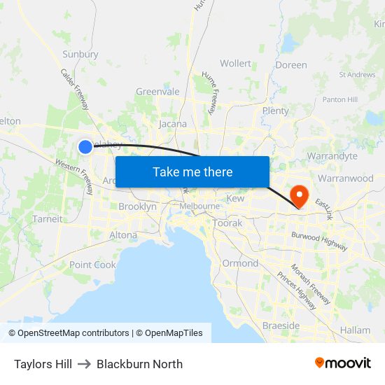 Taylors Hill to Blackburn North map