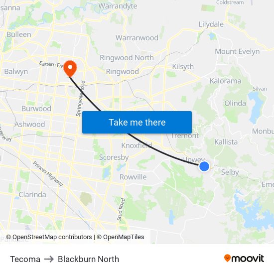 Tecoma to Blackburn North map