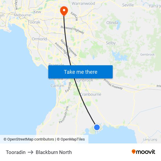 Tooradin to Blackburn North map