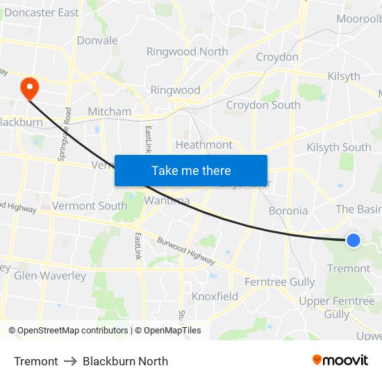 Tremont to Blackburn North map