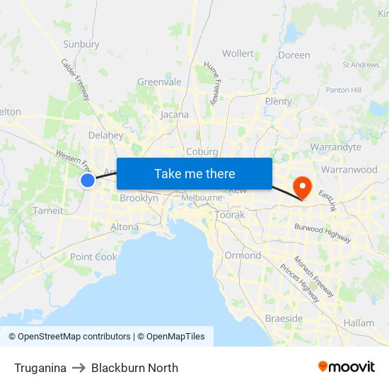Truganina to Blackburn North map