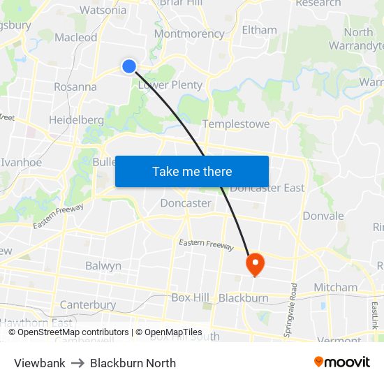 Viewbank to Blackburn North map